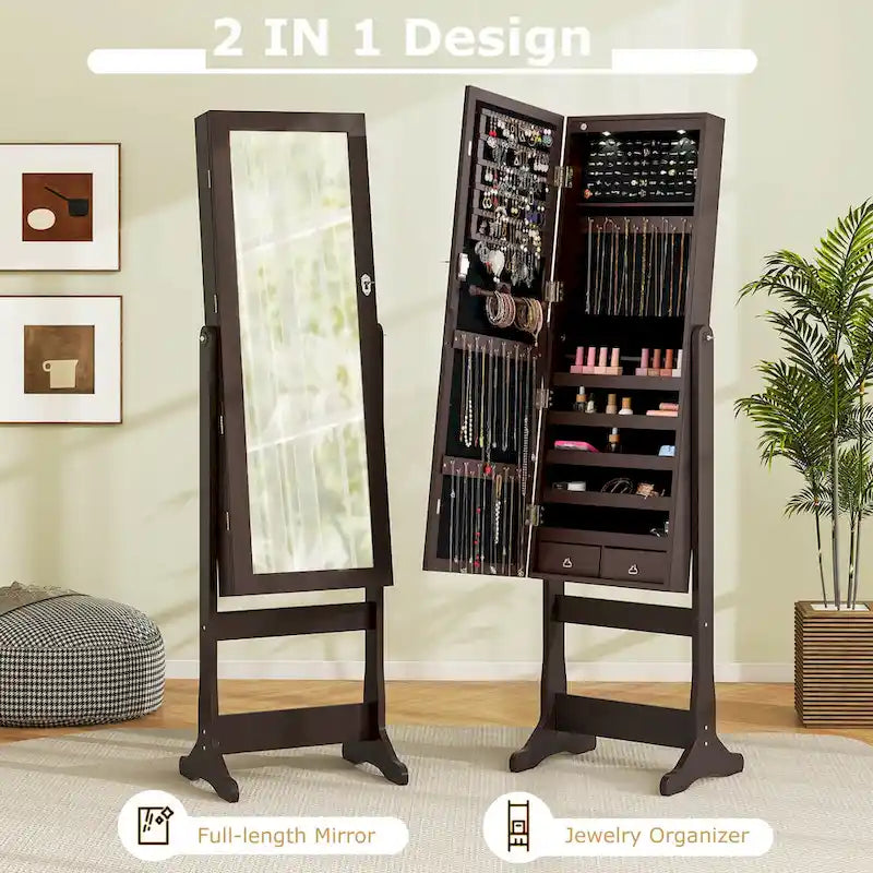 Costway Lockable Mirrored Jewelry Cabinet Armoire Organizer Storage - See Details
