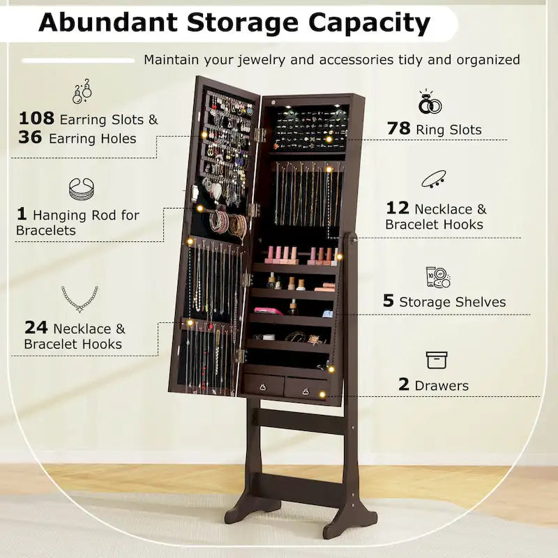 Costway Lockable Mirrored Jewelry Cabinet Armoire Organizer Storage - See Details