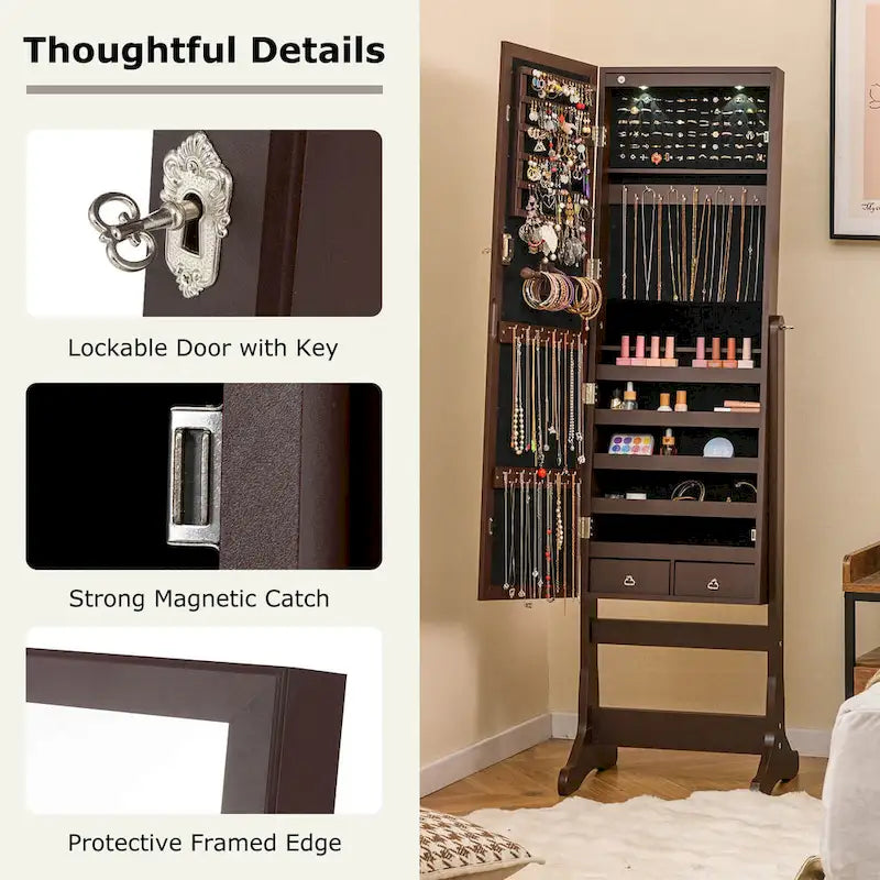 Costway Lockable Mirrored Jewelry Cabinet Armoire Organizer Storage - See Details