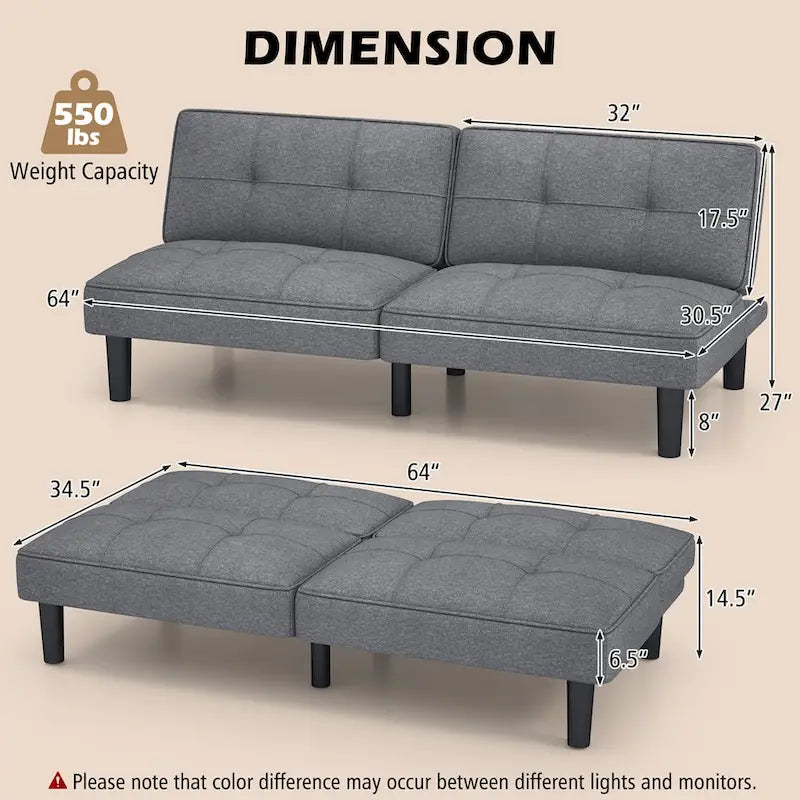 Costway Convertible Folding Futon Sofa Bed with 6-Position Adjustable - See Details