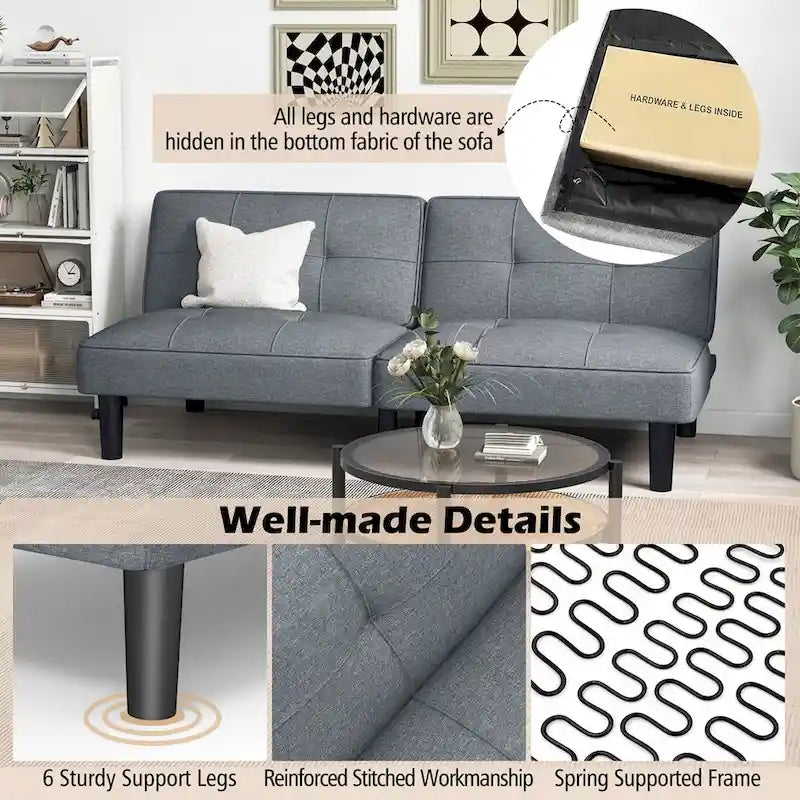 Costway Convertible Folding Futon Sofa Bed with 6-Position Adjustable - See Details