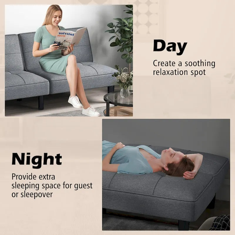 Costway Convertible Folding Futon Sofa Bed with 6-Position Adjustable - See Details