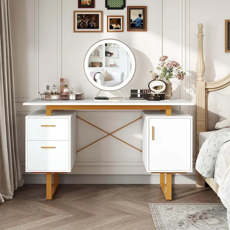 Costway 51  Home Office Desk with Floating Desktop Dual Drawers