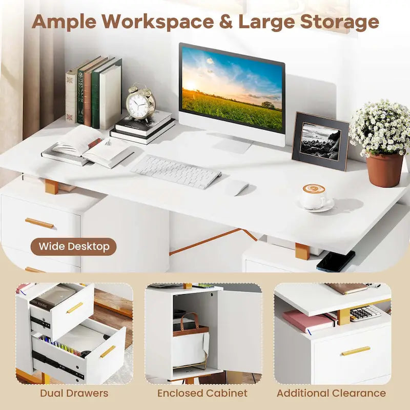 Costway 51  Home Office Desk with Floating Desktop Dual Drawers