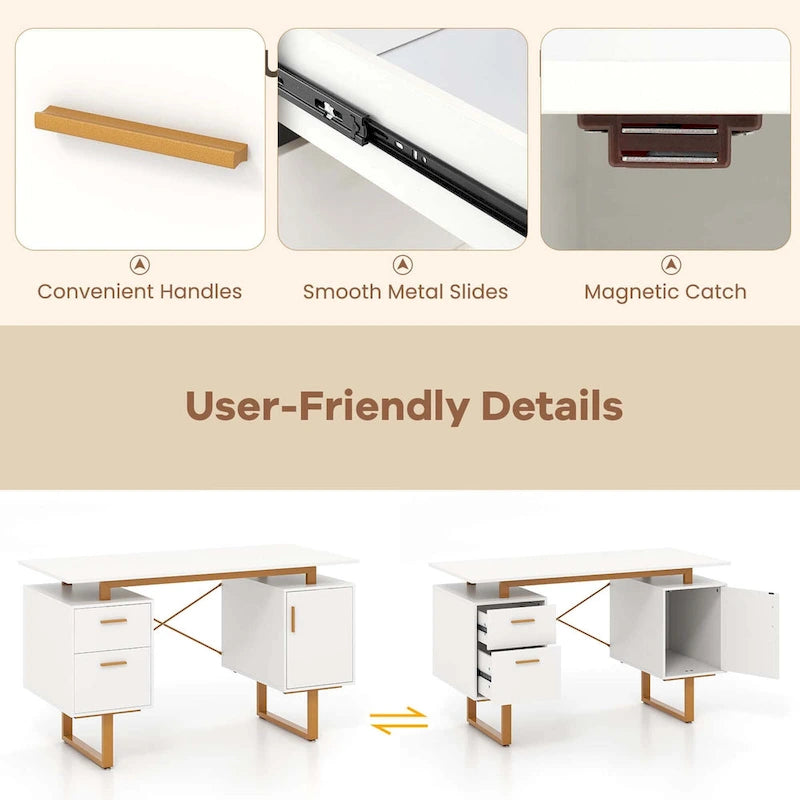 Costway 51  Home Office Desk with Floating Desktop Dual Drawers