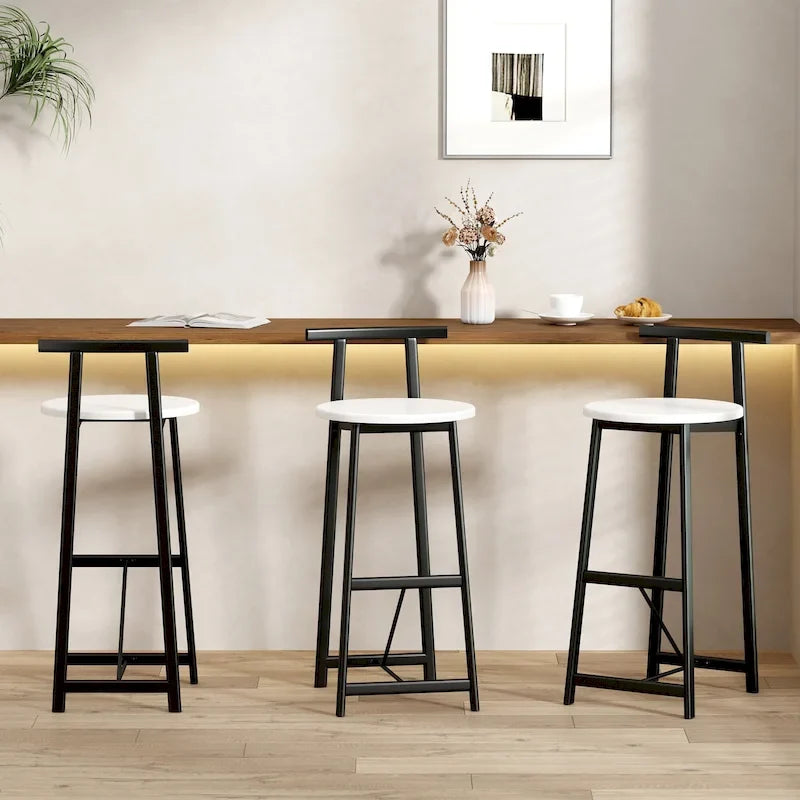 27H Barstool Set of 3 Wooden Round Bar Stools with Footrest, Easy Assembly, for Dining Room, Kitchen