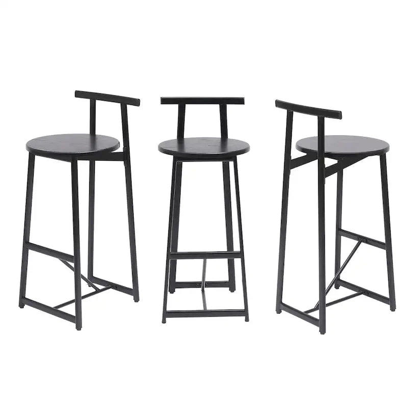 27H Barstool Set of 3 Wooden Round Bar Stools with Footrest, Easy Assembly, for Dining Room, Kitchen