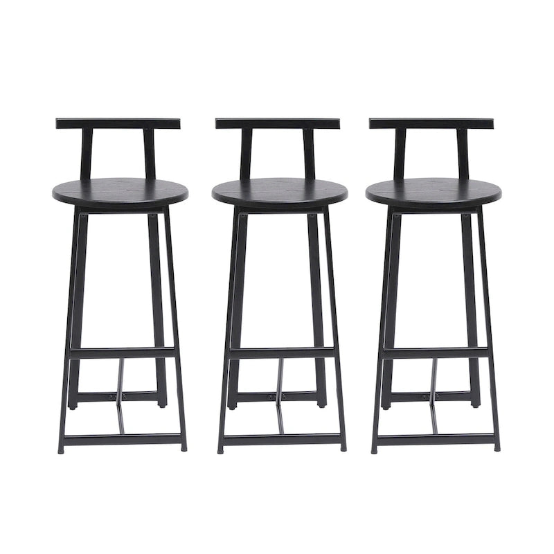 27H Barstool Set of 3 Wooden Round Bar Stools with Footrest, Easy Assembly, for Dining Room, Kitchen