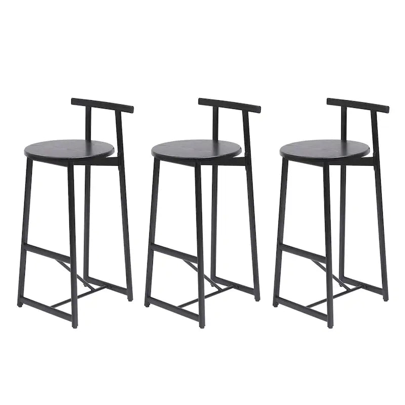 27H Barstool Set of 3 Wooden Round Bar Stools with Footrest, Easy Assembly, for Dining Room, Kitchen