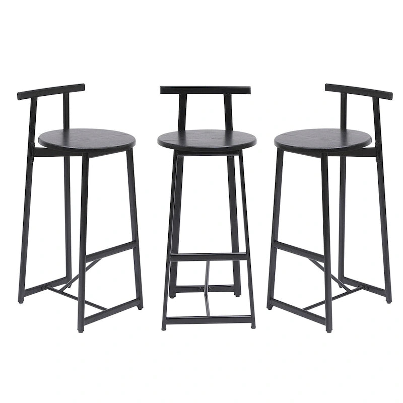 27H Barstool Set of 3 Wooden Round Bar Stools with Footrest, Easy Assembly, for Dining Room, Kitchen