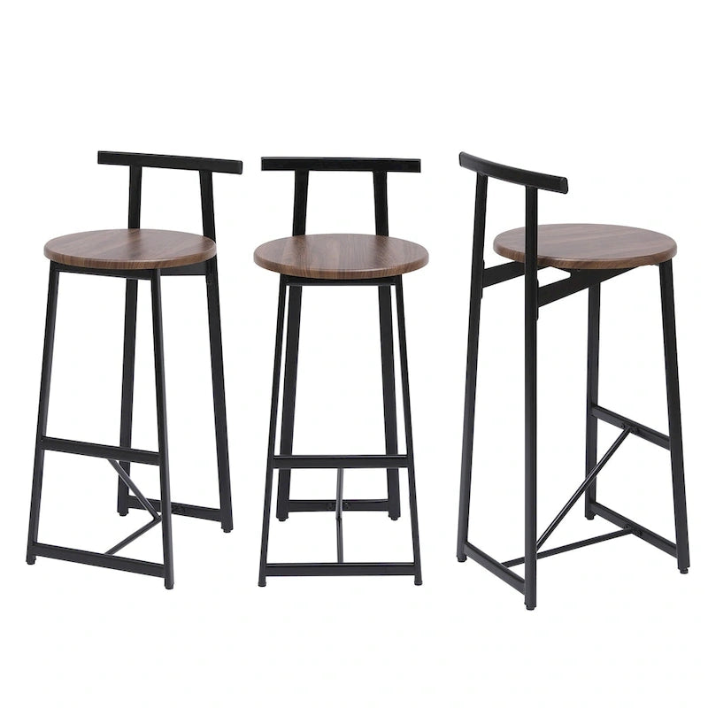 27H Barstool Set of 3 Wooden Round Bar Stools with Footrest, Easy Assembly, for Dining Room, Kitchen