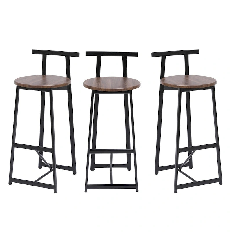 27H Barstool Set of 3 Wooden Round Bar Stools with Footrest, Easy Assembly, for Dining Room, Kitchen