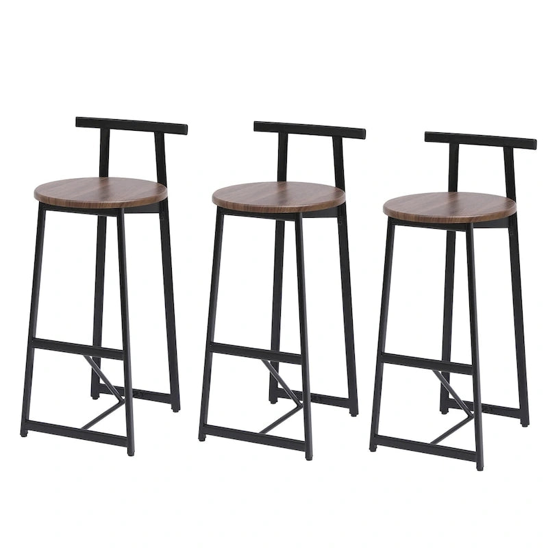 27H Barstool Set of 3 Wooden Round Bar Stools with Footrest, Easy Assembly, for Dining Room, Kitchen