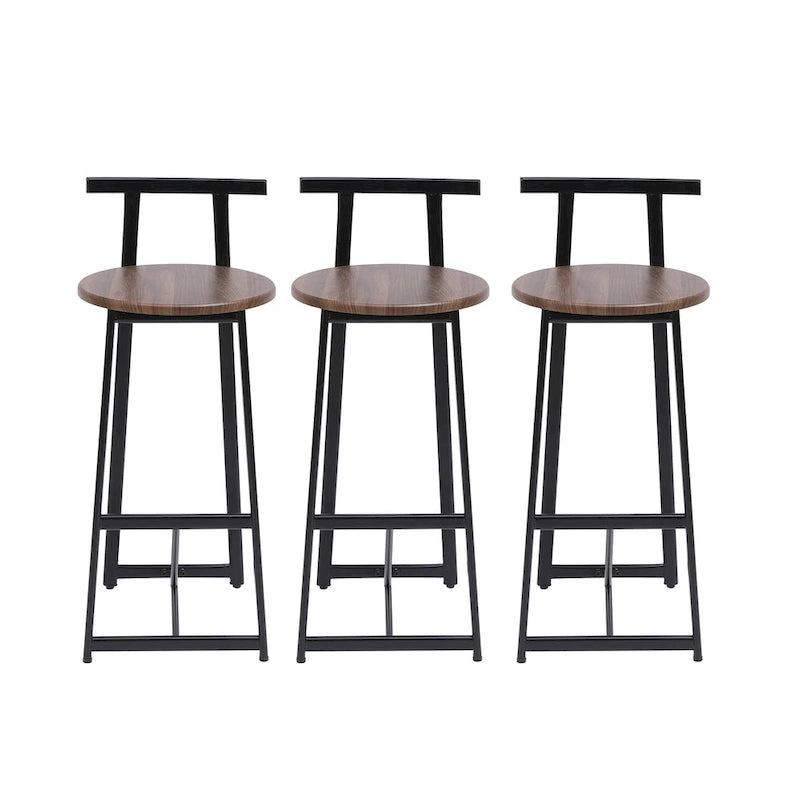 27H Barstool Set of 3 Wooden Round Bar Stools with Footrest, Easy Assembly, for Dining Room, Kitchen