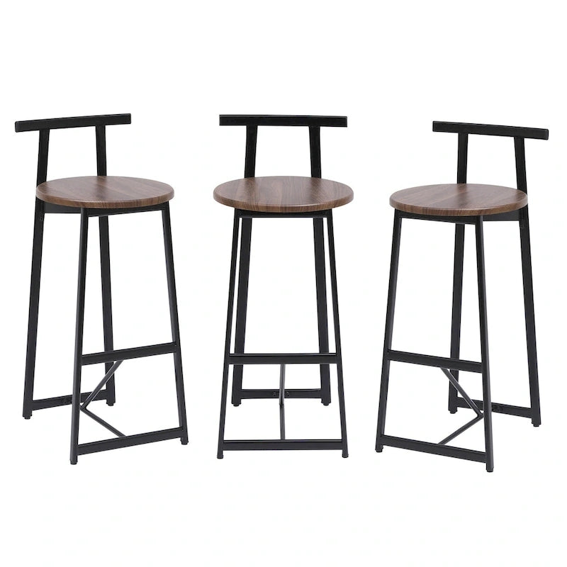 27H Barstool Set of 3 Wooden Round Bar Stools with Footrest, Easy Assembly, for Dining Room, Kitchen
