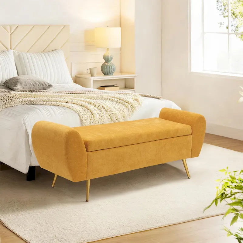 Upholstered 56 W Flip Top Storage Bench with arms