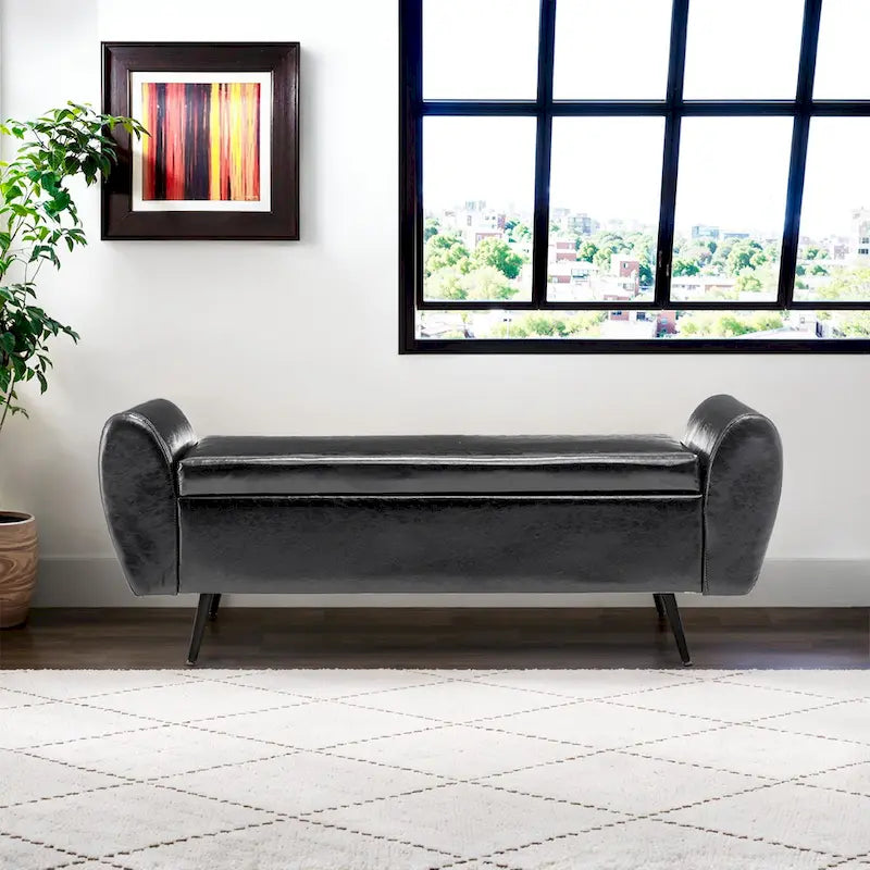 Upholstered 56 W Flip Top Storage Bench with arms