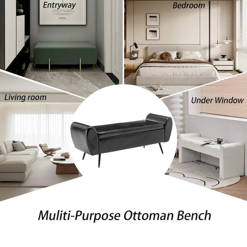 Upholstered 56 W Flip Top Storage Bench with arms