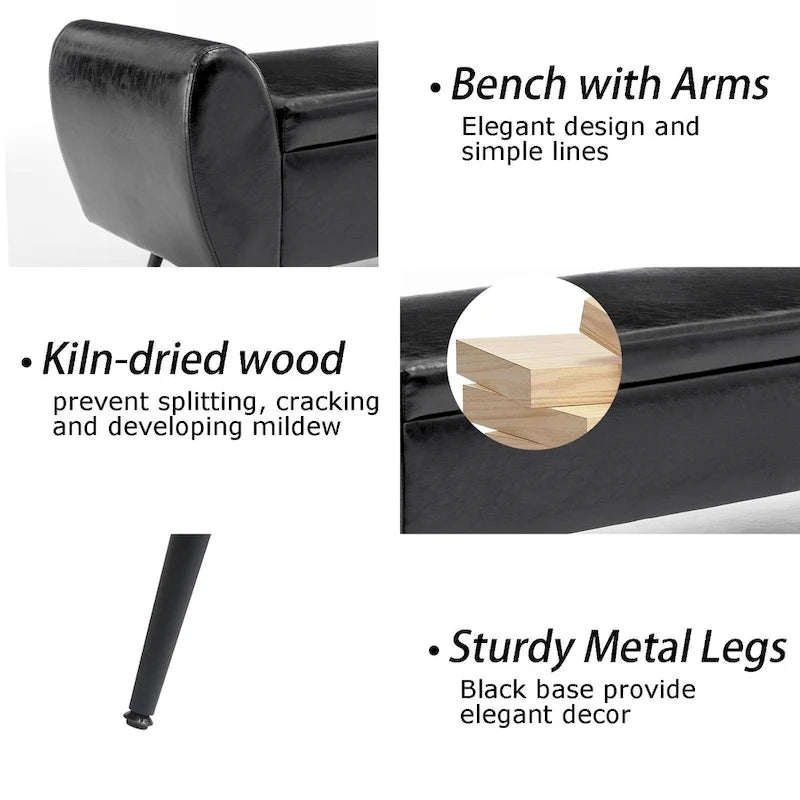 Upholstered 56 W Flip Top Storage Bench with arms