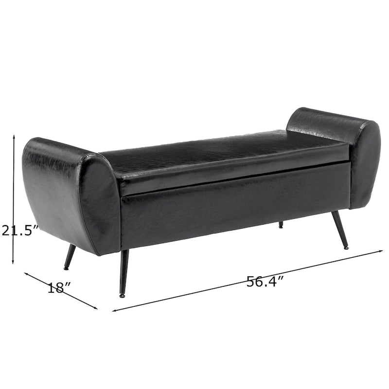 Upholstered 56 W Flip Top Storage Bench with arms