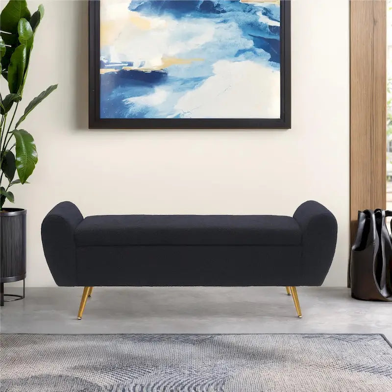 Upholstered 56 W Flip Top Storage Bench with arms