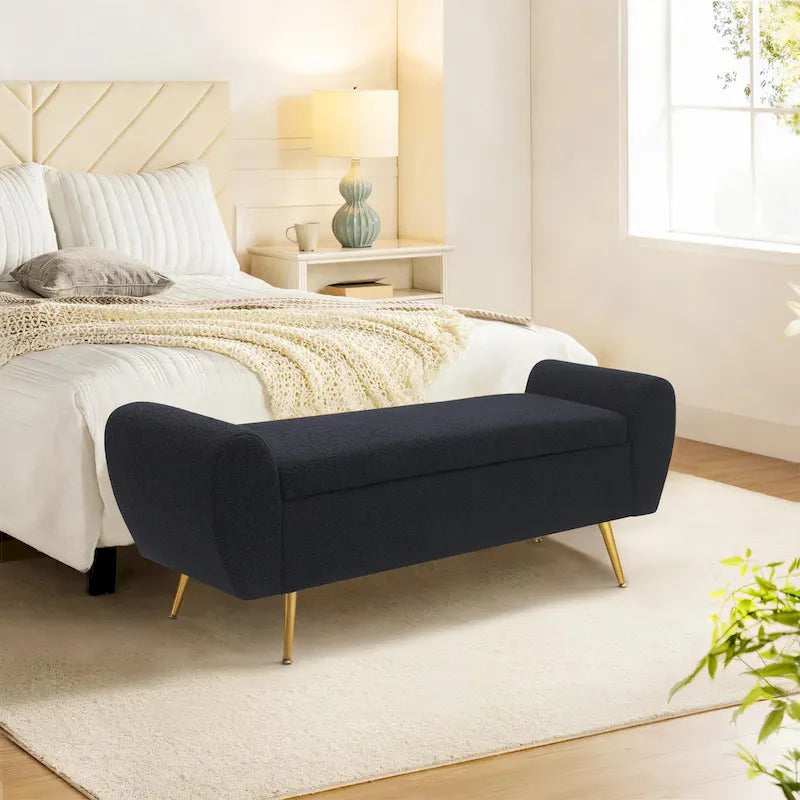 Upholstered 56 W Flip Top Storage Bench with arms