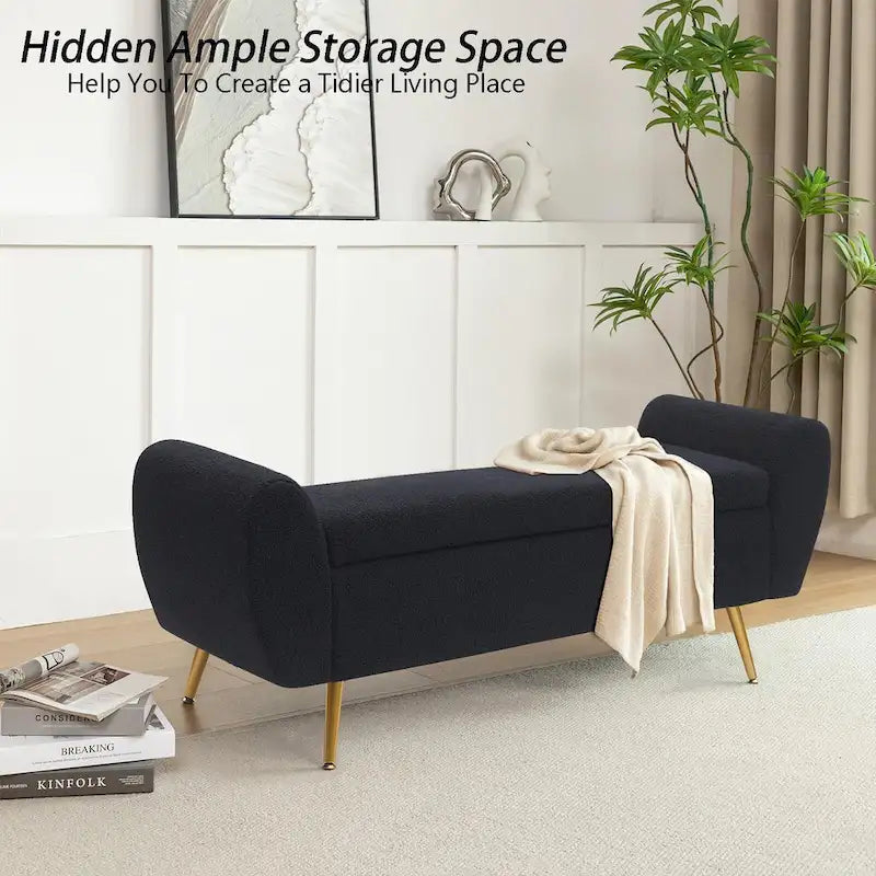 Upholstered 56 W Flip Top Storage Bench with arms