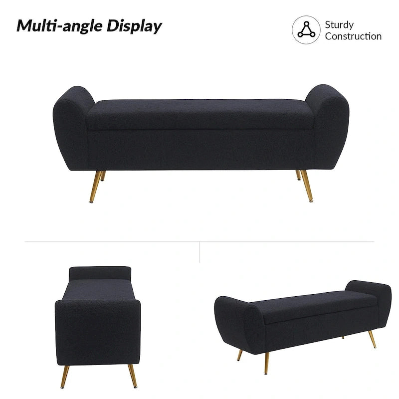 Upholstered 56 W Flip Top Storage Bench with arms