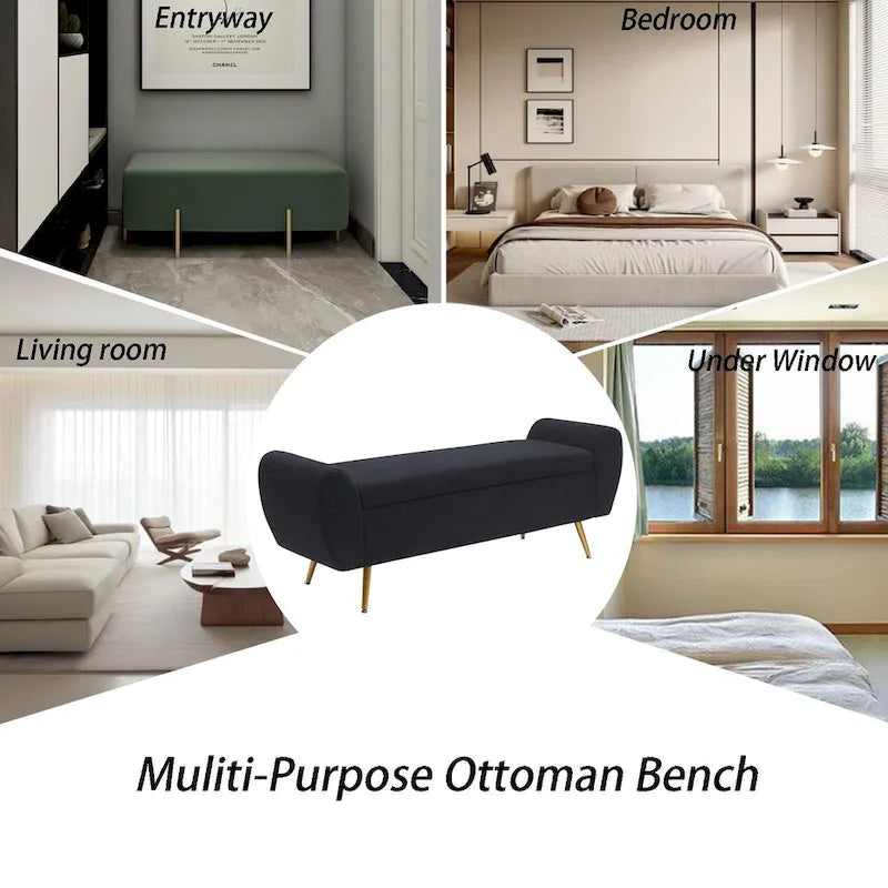 Upholstered 56 W Flip Top Storage Bench with arms