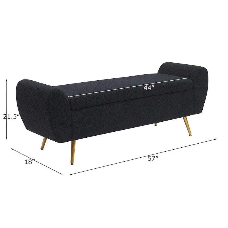 Upholstered 56 W Flip Top Storage Bench with arms