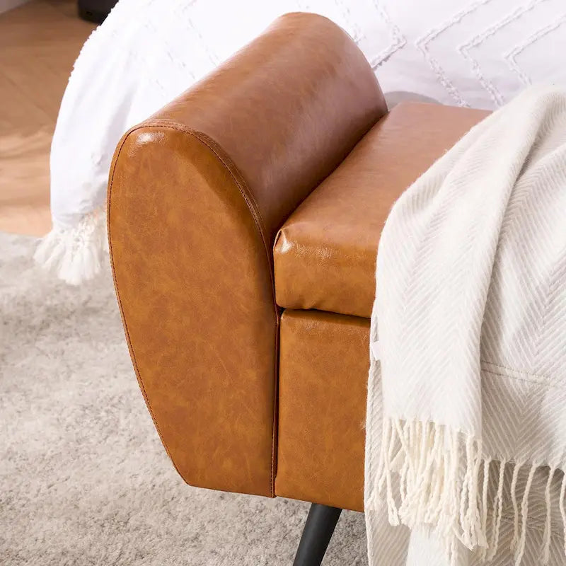 Upholstered 56 W Flip Top Storage Bench with arms