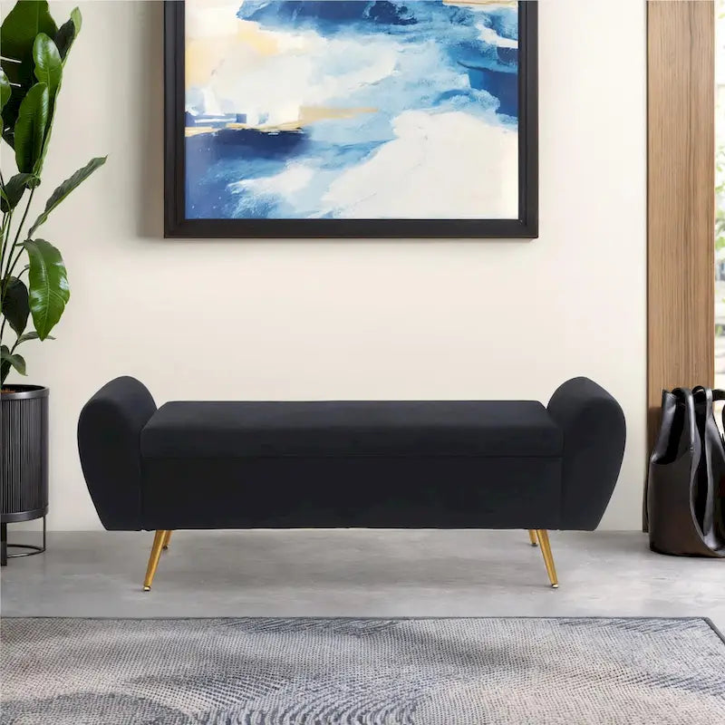 Upholstered 56 W Flip Top Storage Bench with arms