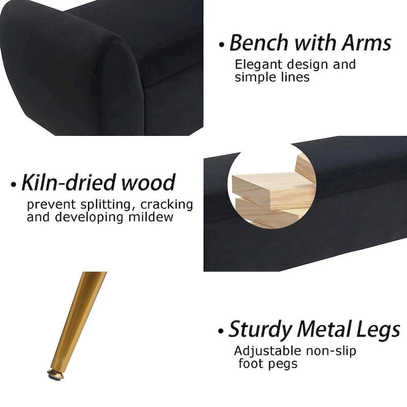 Upholstered 56 W Flip Top Storage Bench with arms