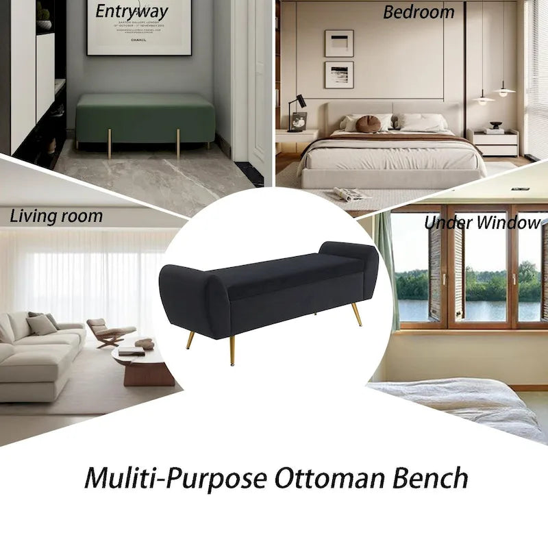 Upholstered 56 W Flip Top Storage Bench with arms