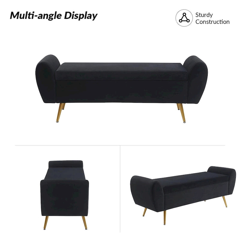 Upholstered 56 W Flip Top Storage Bench with arms