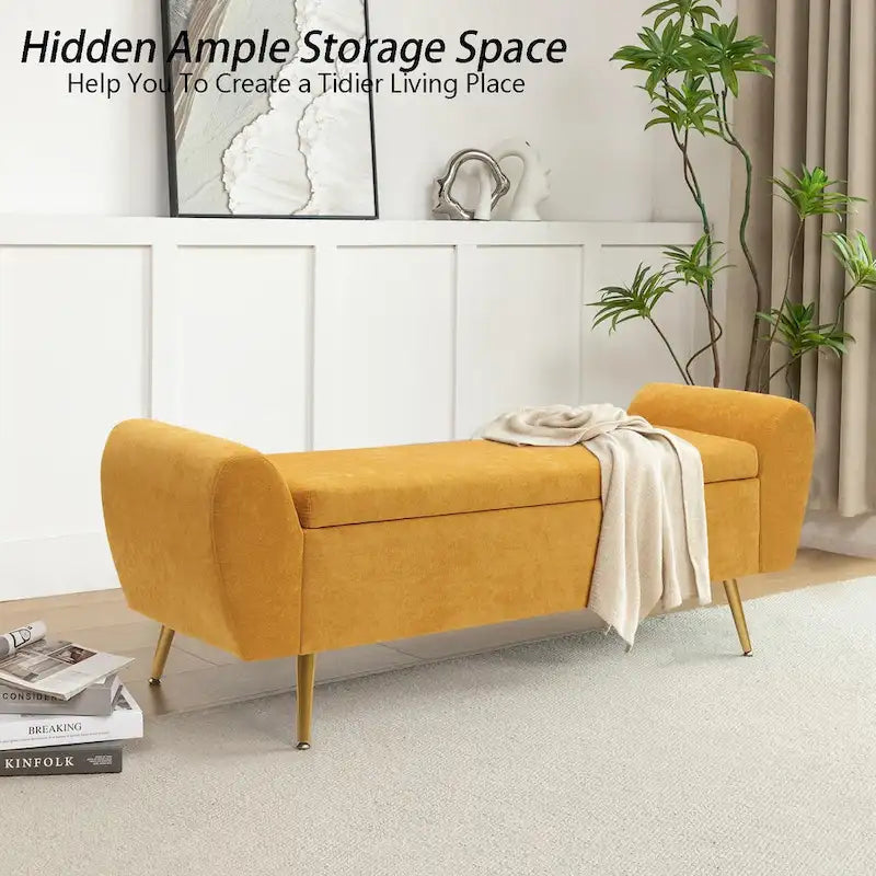 Upholstered 56 W Flip Top Storage Bench with arms