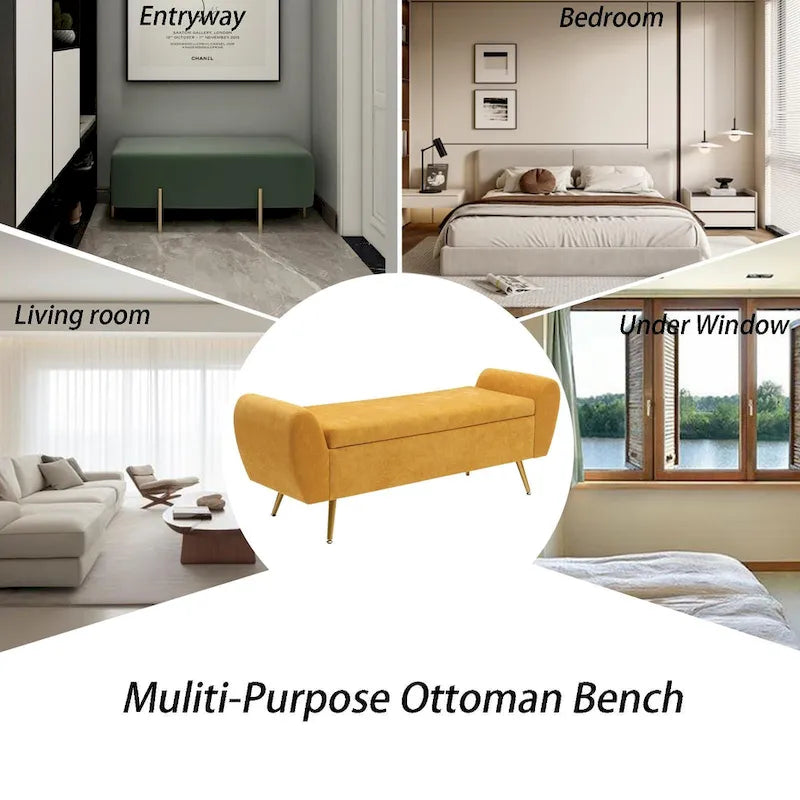 Upholstered 56 W Flip Top Storage Bench with arms