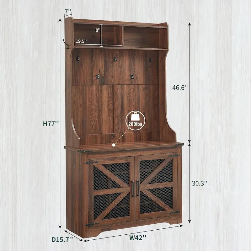 42  Wide Farmhouse Entryway Bench with Coat Rack, Mudroom Cabinet