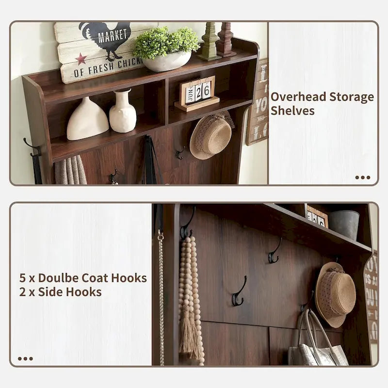 42  Wide Farmhouse Entryway Bench with Coat Rack, Mudroom Cabinet