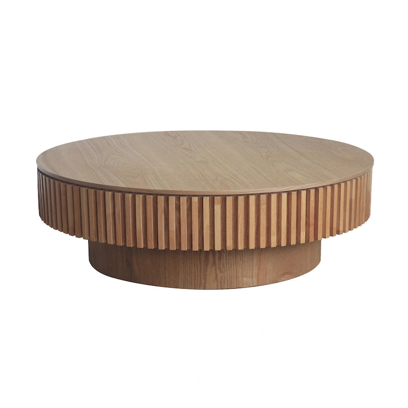 Modern Solid Wood Veneered Round Coffee Tea Table with Storage