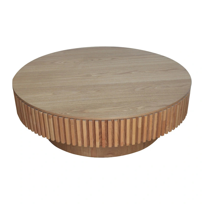 Modern Solid Wood Veneered Round Coffee Tea Table with Storage
