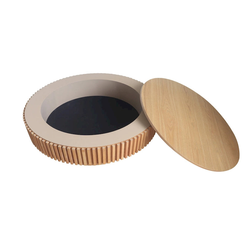 Modern Solid Wood Veneered Round Coffee Tea Table with Storage