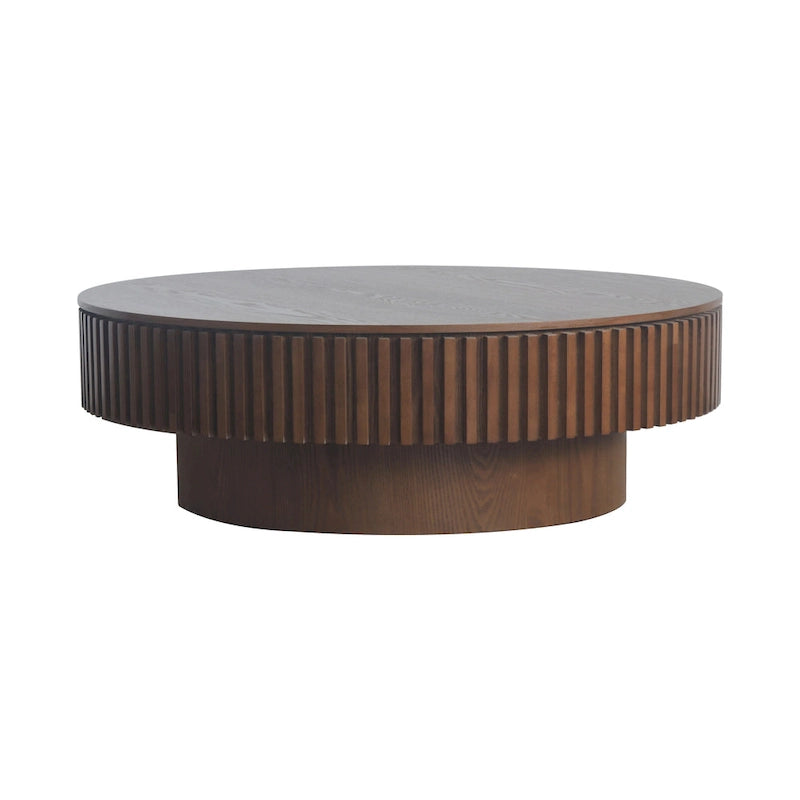 Modern Solid Wood Veneered Round Coffee Tea Table with Storage