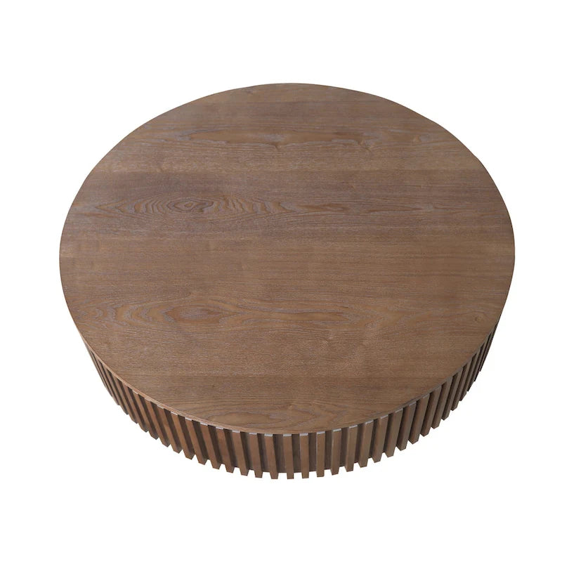 Modern Solid Wood Veneered Round Coffee Tea Table with Storage