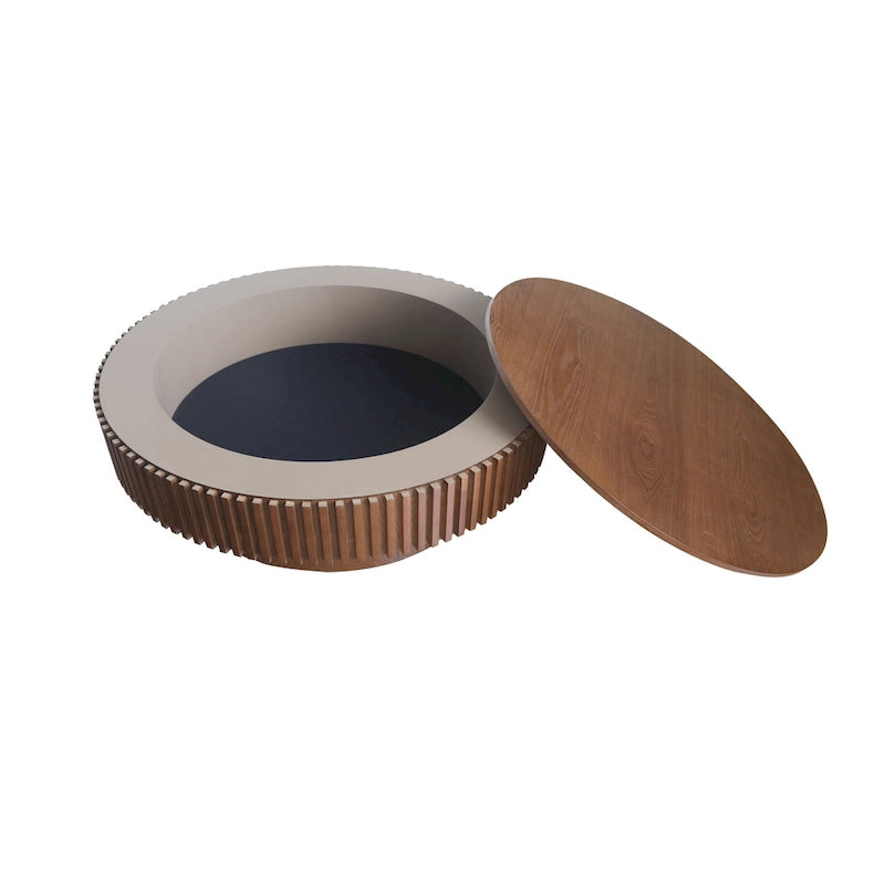 Modern Solid Wood Veneered Round Coffee Tea Table with Storage