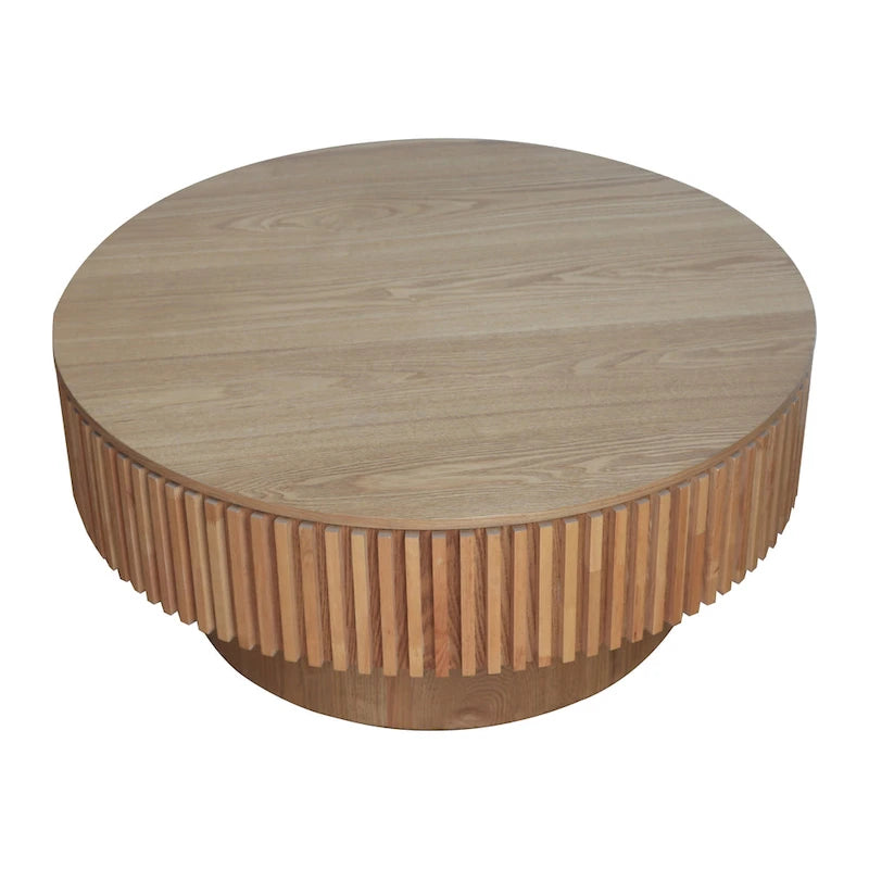 Modern Solid Wood Veneered Round Coffee Tea Table with Storage
