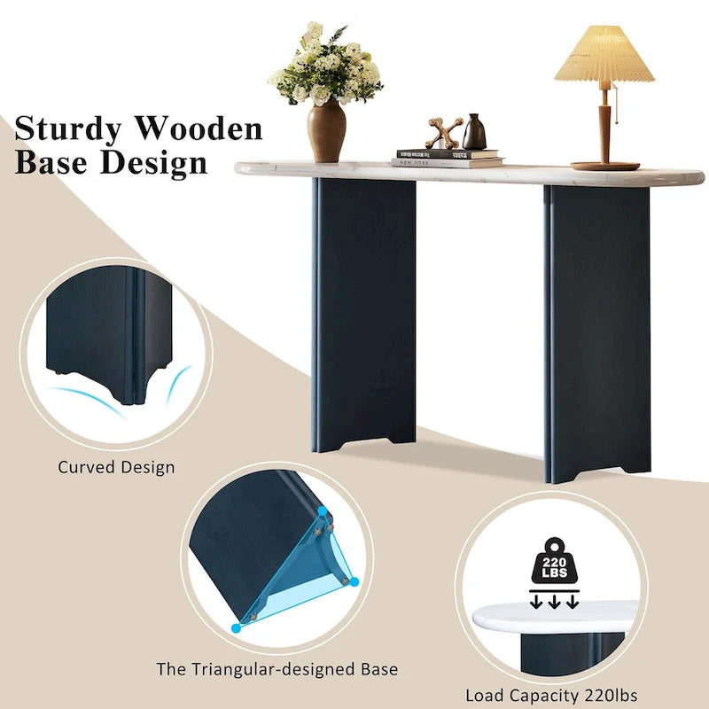 Entryway Console Table, Table with Oval Faux Marble Top for Entrance