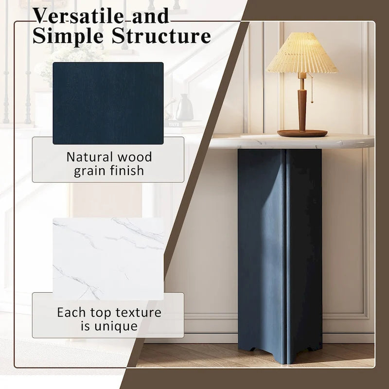 Entryway Console Table, Table with Oval Faux Marble Top for Entrance