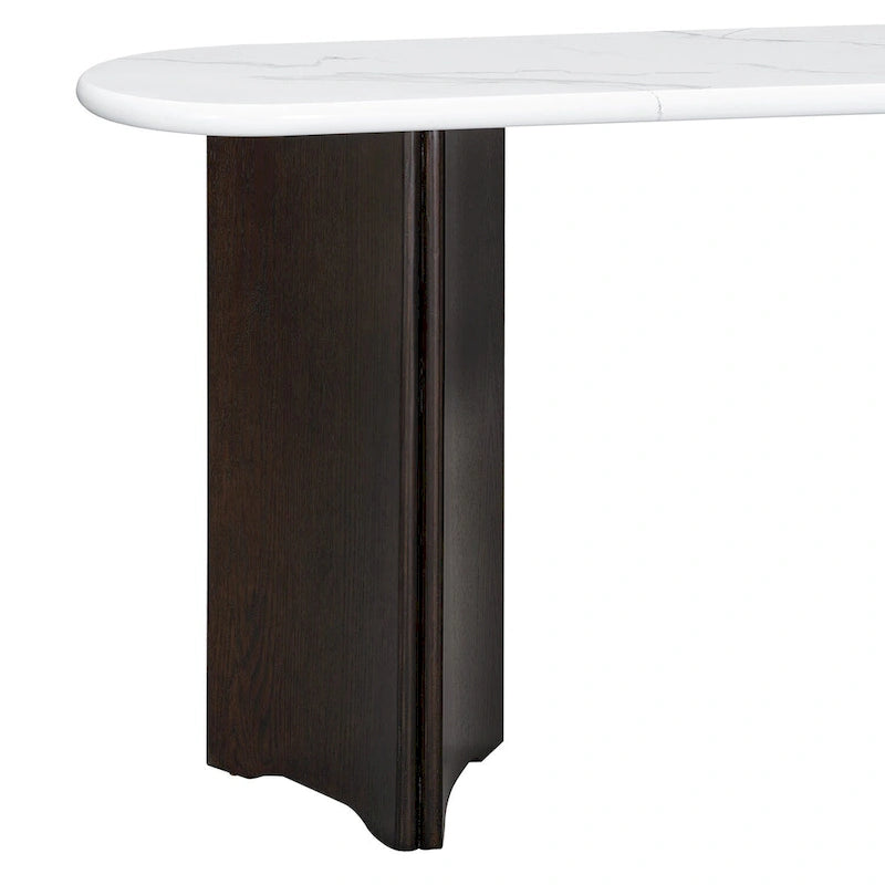 Entryway Console Table, Table with Oval Faux Marble Top for Entrance