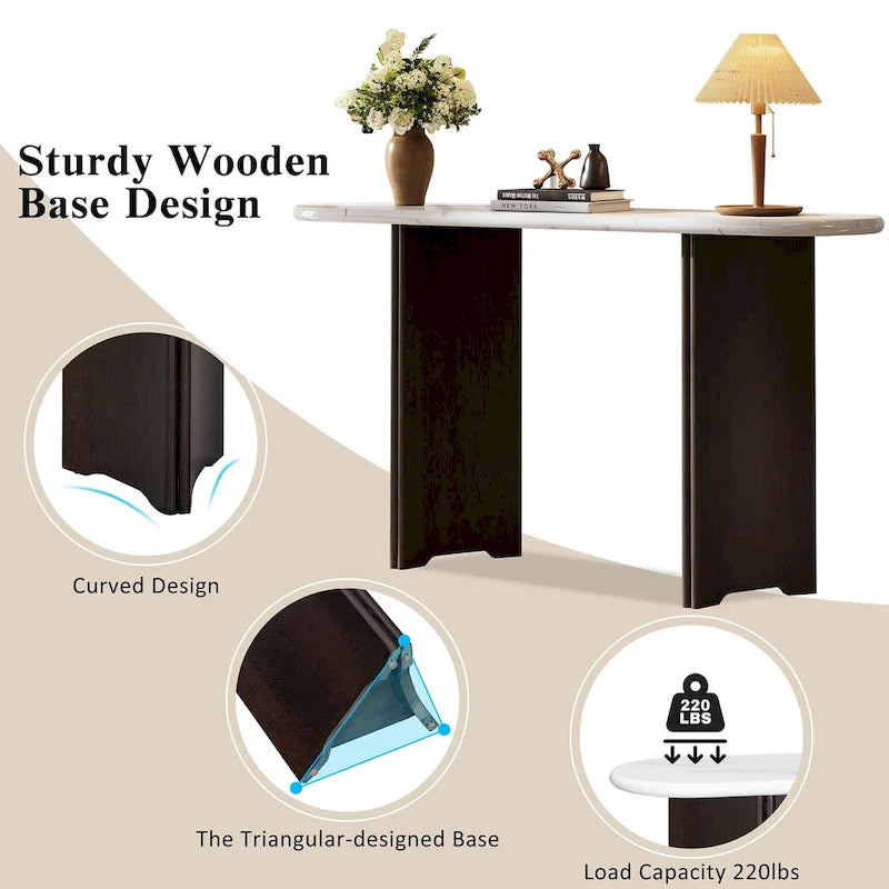 Entryway Console Table, Table with Oval Faux Marble Top for Entrance